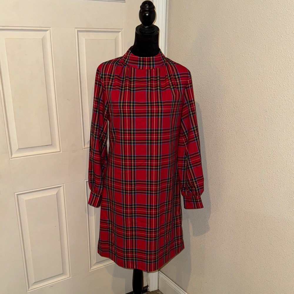Elegant Red Plaid Midi Dress